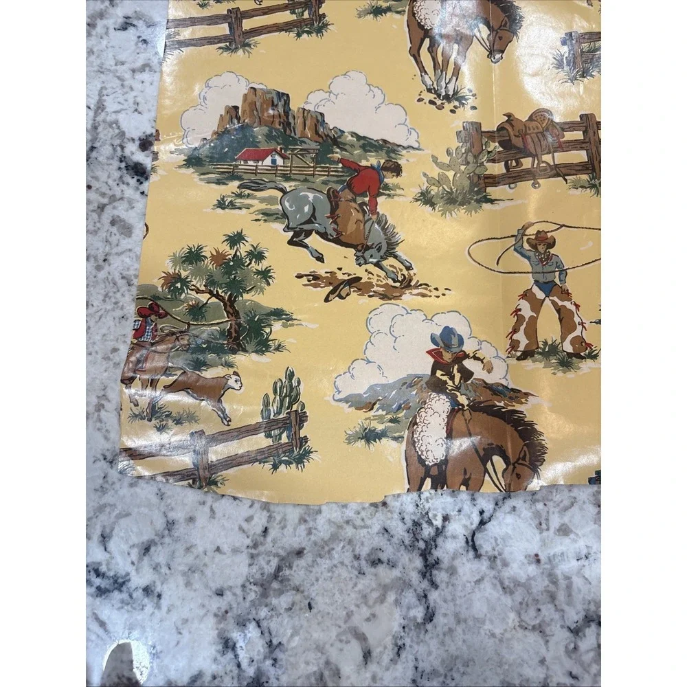 VTG Sheet of Cowboy Wrapping Paper 25 1/2x30 Horses Cow Saddle‎ Wild West Lasso